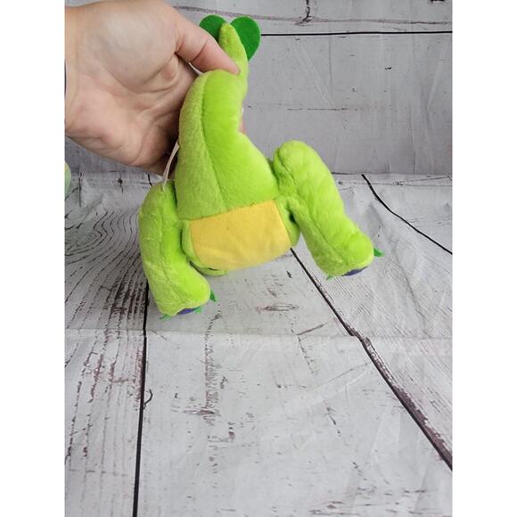 Vintage Neon Green Purple Dragon Stuffed Animal Plush 6 Inches Tall - Picture 5 of 9